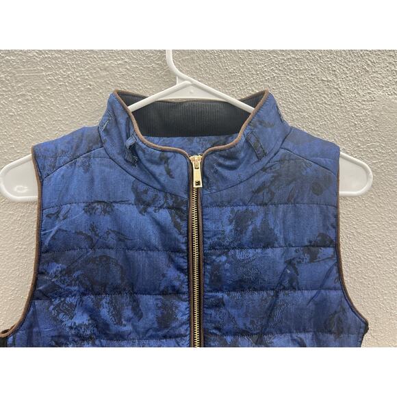 Juniors Chocolate Vest Size Medium Blue Floral Sleeveless Zip Up - Picture 2 of 16